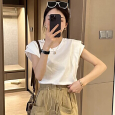 批发<b class='q'>韩版</b>夏季新款不规则荷叶边拼接下摆短<b class='q'>T</b>女收腰上衣