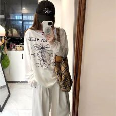 批发【竹节螺纹】薄款微透防晒罩衫<b class='q'>女</b>宽松长袖t恤设计感抽绳斜肩上衣