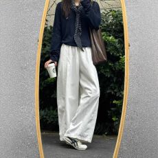 批发高密斜纹 白色弯刀裤女新款大码<b class='q'>高腰</b>宽松显瘦阔腿休闲裤