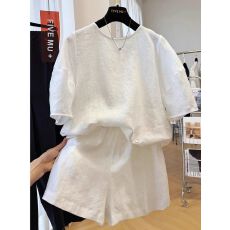 韩系大码宽松设计感百搭休闲两件套洋气减龄舒适短袖短裤