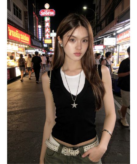 아메리칸 핫걸 바람 조끼 여성 여름 새로운 몸매 가꾸기 슬림해 보이는 민소매 슬립 페이크 레이어드 디자인 센스 라운드 넥 맨위