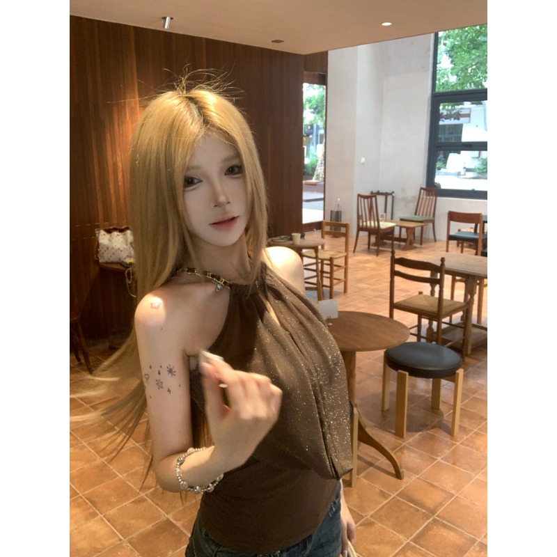 원본 솜씨 원단 캐미솔 여름 핫걸 착용 가져 가라. 백리스 민소매 흔들다 칼라 행침 목 민소매 맨위