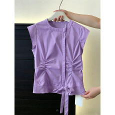 原版面料小飞袖短袖衬衫女2026夏气质修身显瘦上衣