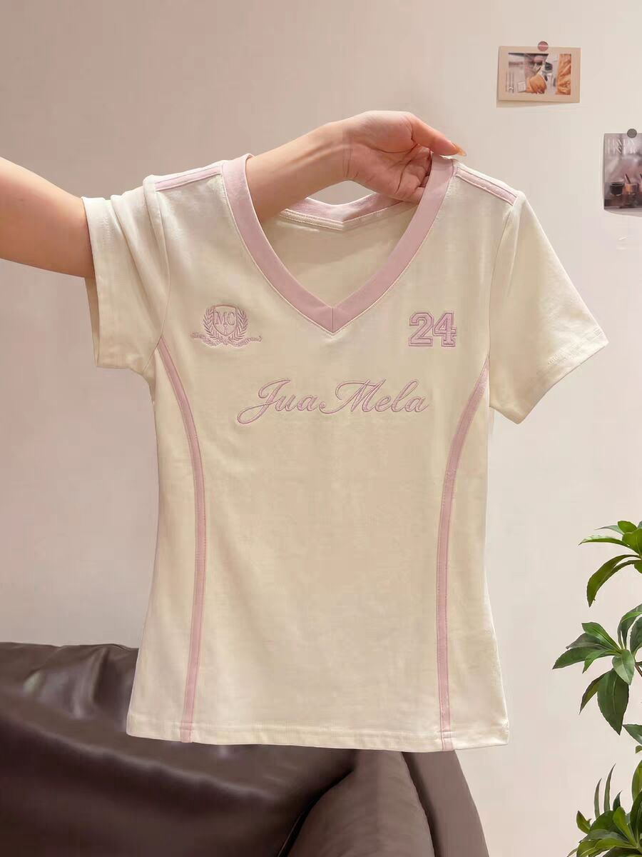 40 면 1 1 오스트리아 세대 서울 220 그램 이후 패키지 칼라 자수 네리 가게 천 V넥 알파벳 티셔츠