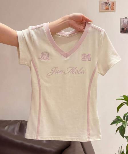 40 면 1 1 오스트리아 세대 서울 220 그램 이후 패키지 칼라 자수 네리 가게 천 V넥 알파벳 티셔츠