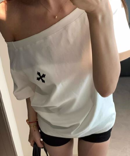 220 그램 92 면 8 암모니아 Lun 아메리칸 핫걸 비스듬한 어깨 알파벳 프린트 반팔 티셔츠 여성