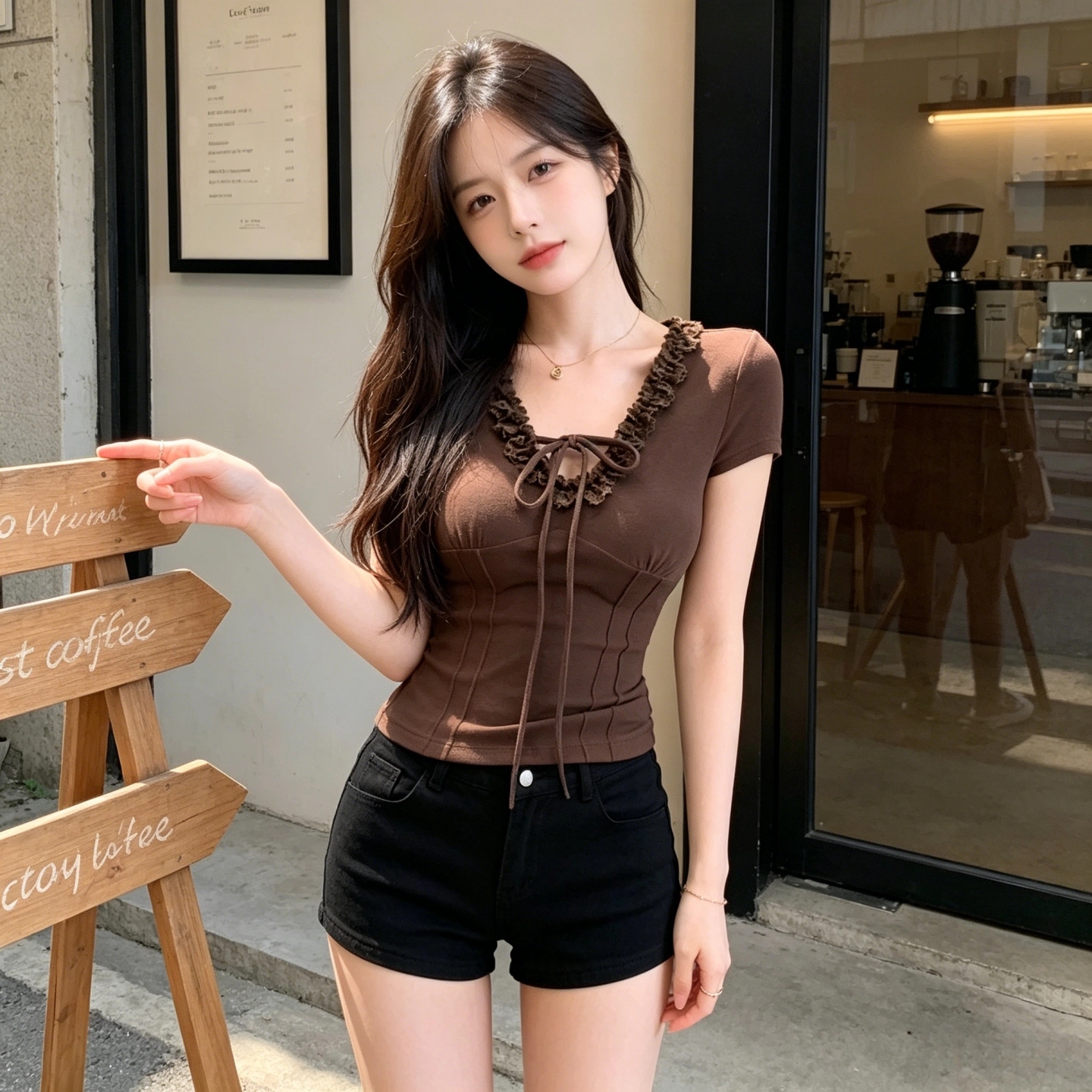 사람들 면 260 그램 레이스 레이스 리본 티셔츠 여성 2026 여름 핫걸 바람 타이트 디자인 센스 슬림해 보이는 맨위