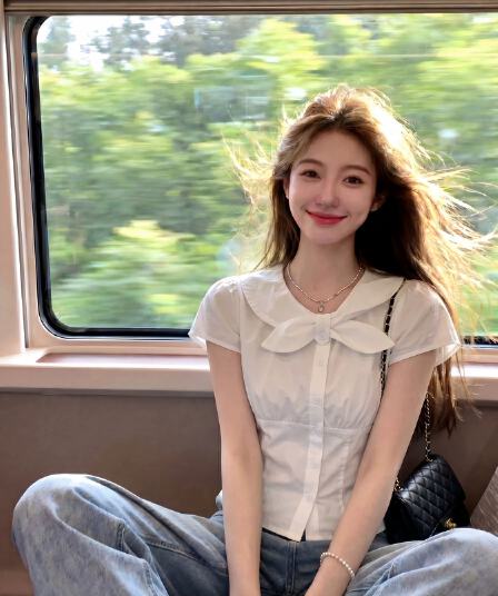 부드러운 바람 달콤함 나비 매듭 반팔 화이트 여성 셔츠 여름 작은 키 쇼트 스타일 셔츠 허리 수축 맨위