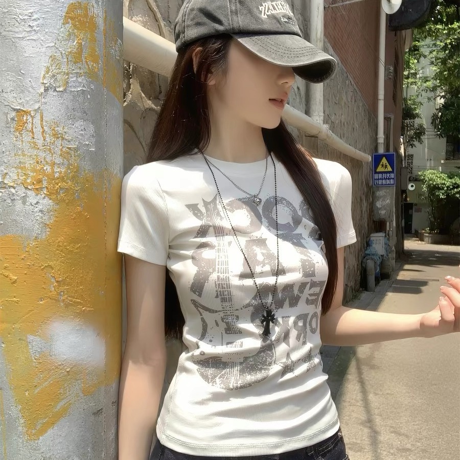 원본 것 순면 220 그램 40 음식 털 느낌 있음 신축성 프린트 몸매 가꾸기 허리 수축 반팔 티셔츠 여성