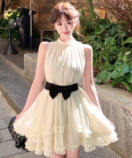 원본 것 있음 내력 보내기 나비 매듭 빛 럭셔리 고급 센스 연령 감소 천 금빛 바람 행침 목 민소매 허리 수축 미니 스커트 여성