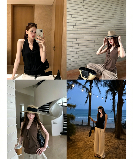 원본 것 사람들 면 커피 색상 레이스업 백리스 품격 행침 목 조끼 여름 다용도 chic 맨위