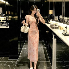 批发LUCKYMAN云樱轻袖新中式气质法式夏季显瘦碎花连衣裙小飞袖长裙