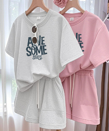 모방 면 케이블 루오 Na 캐주얼 스포츠 슈트 여성 루즈핏 빅 사이즈 반팔 지방 mm 프린트 투피스 세트 트렌디