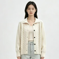 批发翻领绞花毛衣<b class='q'>开衫</b>外套<b class='q'>女</b>2026秋新款气质针织衫上衣