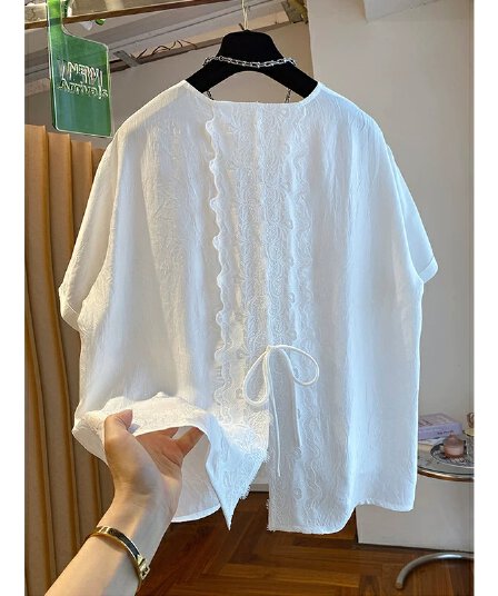 정가 원본 원단 특별 빅 사이즈 200 kg 루즈핏 고유 한 Chic 레이스 조각 차가운 센스 맨위