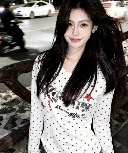 220 그램 40 빗질하다 92 면 8 암모니아 Lun 도트 무늬 몸매 가꾸기 긴팔 티셔츠 여성