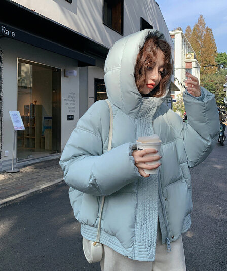 장 베이 베이 ibell 후드 쇼트 스타일 품격 아래 면화 의류 여성 루즈핏 슬림해 보이는 후드 패딩 재킷 여성 코트
