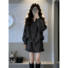 韩系甜美慵懒风毛衣套装女2026早秋新款爆款针织上衣半身裙两件套