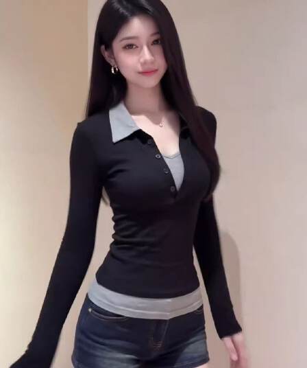 사람들 면 와 사고 방식 260 그램 한 부서 착용 가져 가라. 페이크 레이어드 POLO 칼라 티셔츠 여성 다용도 만나는 맨위