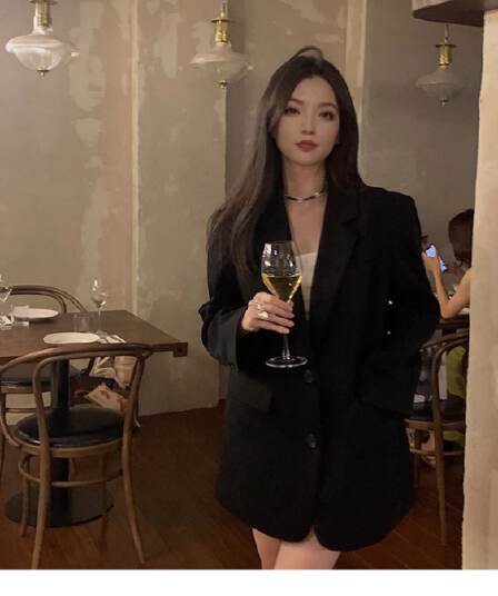 원본 것 검정색 정장 여성 코트 봄 가을 고급 센스 튀김 거리 한국 스타일 루즈핏 캐주얼 정장 작은 키