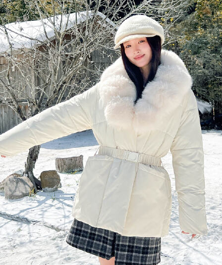 실사 품격 명문 여성 바람 재킷 고급 품격 허리 수축 후드 면 옷 스키복 둘 착용 두꺼운 면 의류 여성