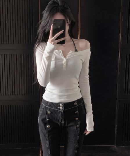 사람들 면 순수한 욕망 핫걸 바람 헨리 칼라 긴팔 티셔츠 여성 조기 가을 벨트 가슴 패드 슬림해 보이는 품격 스택 착용 투피스 세트