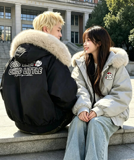 afgk x tombonia 합동 명칭 강아지 마술 막대기 모피 칼라 면 의류 남녀 가을 겨울 두꺼운 커플 Parker 서비스