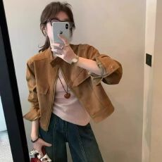 批发美拉德麂皮绒皮衣外套女2026秋季新款韩系休闲时尚小个子短款夹克