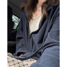批发韩系慵懒风连帽卫衣<b class='q'>女</b>秋2026新款宽松休闲显瘦松弛感开衫拉链外套