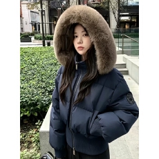 批发大毛领连帽加厚保暖防寒宽松大码小个子棉服外套女设计感轻奢棉袄