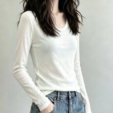 批发<b class='q'>长袖</b>T恤女早秋新款纯色通勤百搭小衫内搭高级感<b class='q'>打底衫</b>上衣