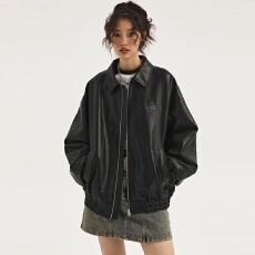 批发黑色PU<b class='q'>皮衣</b>外套男女潮2026秋季新款美式情侣美式复古皮夹克外套女