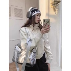 批发美式复古白色pu<b class='q'>皮衣</b>短款外套女秋冬2026新款小众设计感机车皮夹克