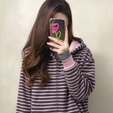 批发华棉复合400g 少女条纹连帽<b class='q'>开衫</b>卫衣春秋新款宽松韩系外套女