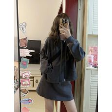 批发运动休闲风抽绳套头卫衣女秋季<b class='q'>新款</b>高腰包臀半身裙两件套