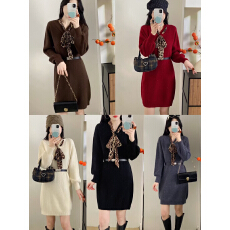 批发休闲百搭个性<b class='q'>豹纹</b>系带针织<b class='q'>连衣裙</b>