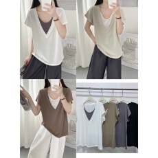 休闲百搭假两件V套头上衣