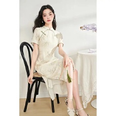 2026夏新中式旗袍小清新改良连衣裙高级感夏竹叶花色古典短袖裙子