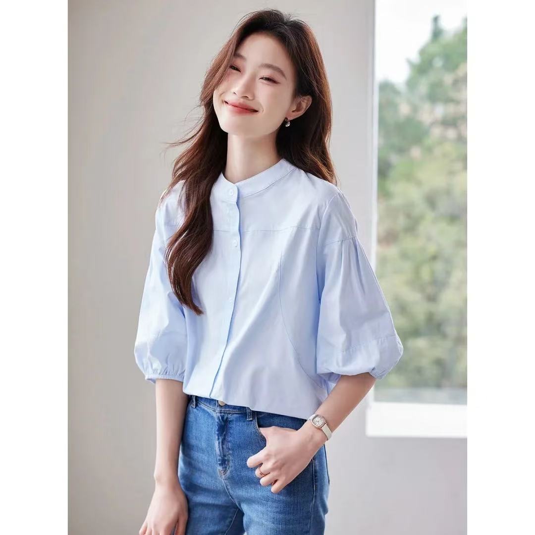 레트로 벌룬 소매 반팔 여성 셔츠 여름 2026 우아함 출퇴근 셔츠
