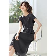 批发慵懒慢调休闲宽松圆领T恤后<b class='q'>开叉</b><b class='q'>连衣裙</b>2026夏新款腰带长裙