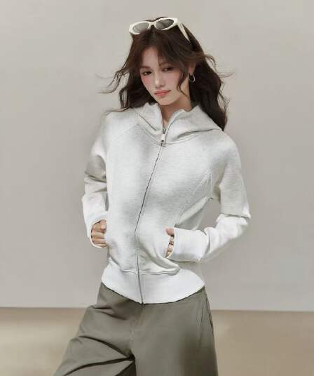 2026 아메리칸 화이트 회색 후드 티 스웨터 여성 가을 지퍼 카디건 코트 맨위 여성