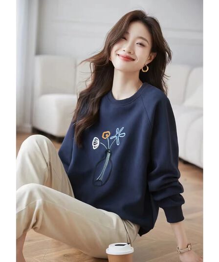 2026 절묘한 디스크 꽃 공예 봄 드레스 여성 새로운 패션 라운드 넥 슬림해 보이는 긴팔 만나는 인사이드 가져 가라. 후드티 맨위