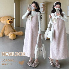 批发实拍~秋冬粉色蝴蝶结减龄背带裙+毛衣上衣两件套套装