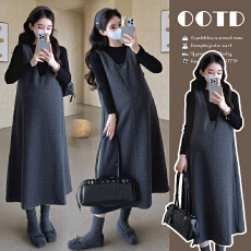 实拍现~秋冬韩系毛呢糯叽叽前后两穿宽松背心裙两件套套装