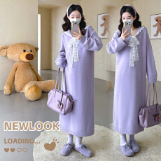 批发实拍现~秋冬韩版加厚海军领拼接蕾丝大版大码<b class='q'>连衣裙</b>