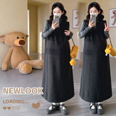 实拍现~秋冬韩版毛呢蝴蝶结波点连衣裙+高领毛衣套装