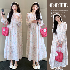 实拍~现早春甜美减龄多巴胺彩色花朵超仙大码连衣裙