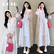 实拍~现早春甜美减龄多巴胺彩色花朵超仙大码连衣裙