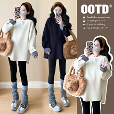 批发大量现现实拍~原版早春韩系纯棉宽松拼接条纹卫衣裙