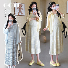 批发实拍现~韩系<b class='q'>休闲</b>时尚条纹吊带裙+防晒衬衫两件套装